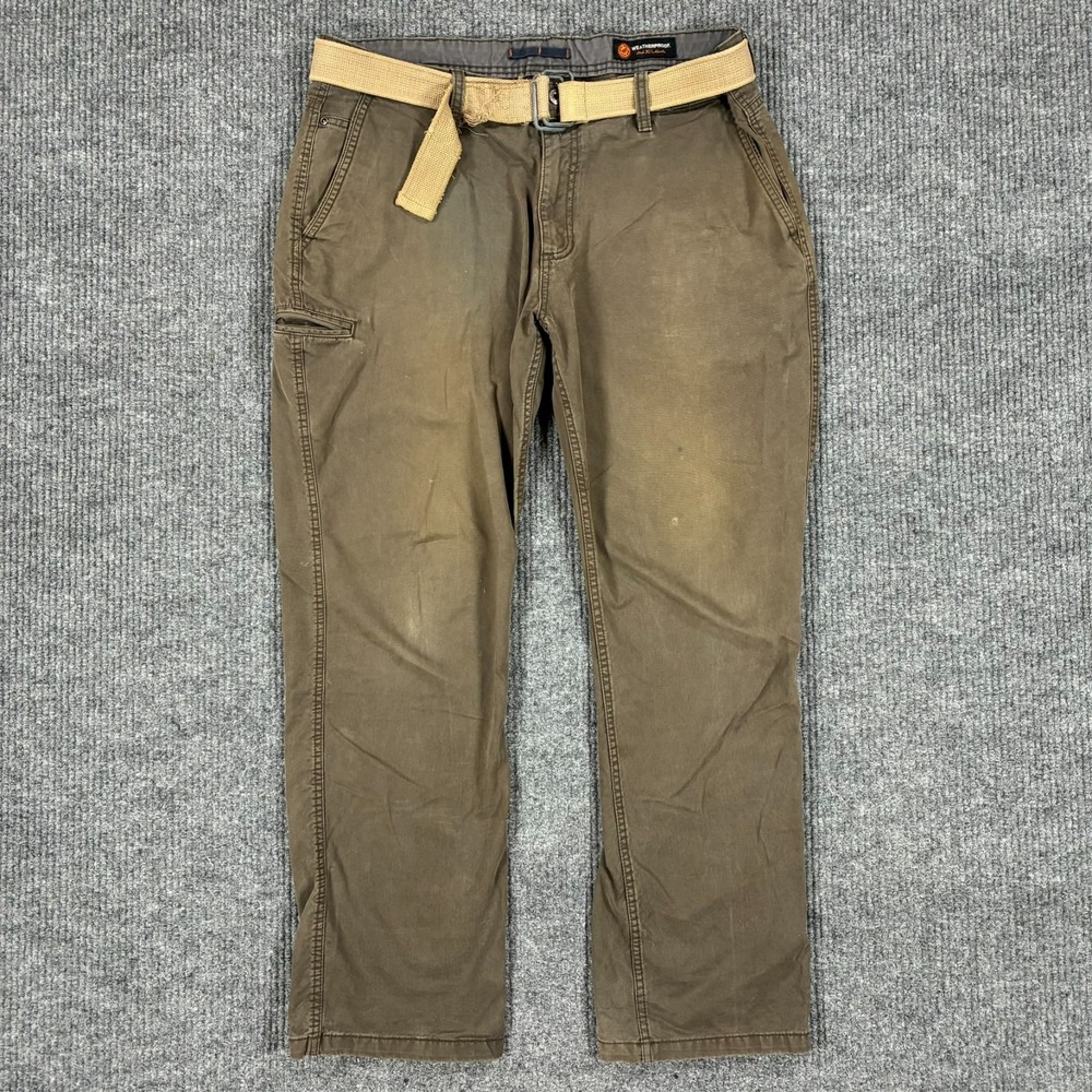 Weatherproof Mens Utility Cargo Pants 38x32 Dark Olive Hiking Belted Outdoor